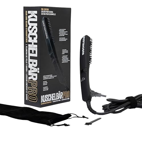 KUSCHELBÄR Beard Straightener for Men | Heated Brush, 3 Heat Settings, Frizz-Free, Black