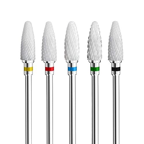 FANTEXY 5 Pcs Ceramic Nail Drill Bits Set, 3/32&quot; Shank, Professional Acrylic & Gel Nail Tool