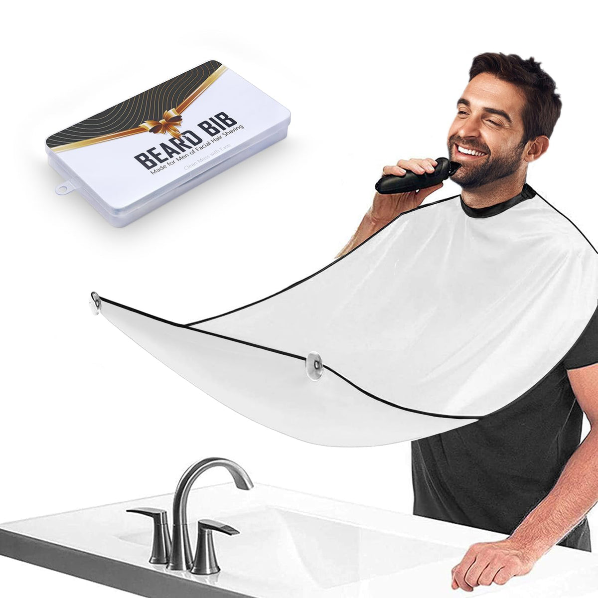 Showvigor Beard Bib Apron For Men - Waterproof Hair Catcher With Suction Cups, White