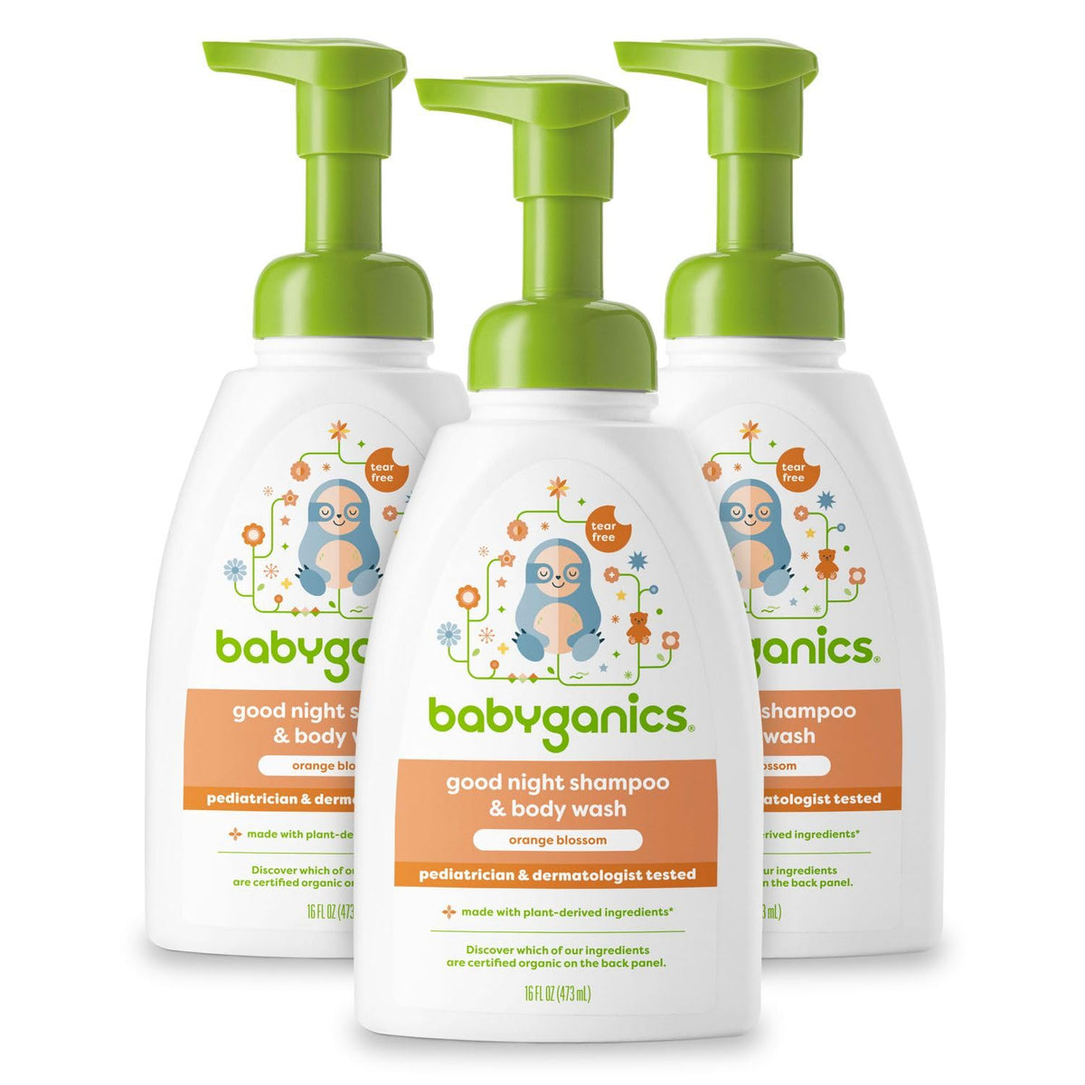 Babyganics Baby Shampoo & Body Wash, Tear-Free, Orange Blossom, 16 Fl Oz (Pack Of 3)