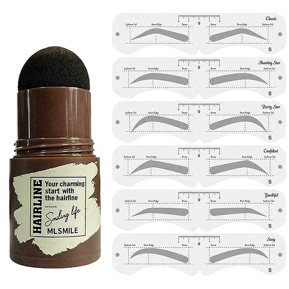 Tyemp Eyebrow Stamp Shaping Kit - Waterproof One Step Brow Definer With 6 Stencils, Dark Brown