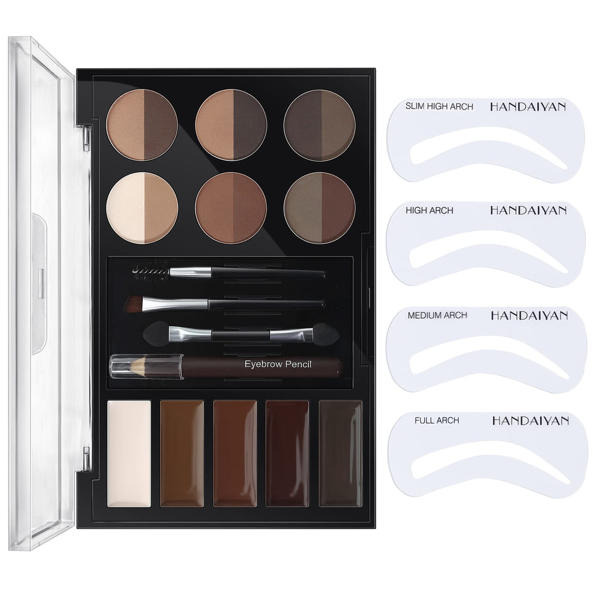 Maepeor Waterproof Eyebrow Palette Set - 12 Colors, 5 Powders, 3 Brushes, Eyebrow Pencil