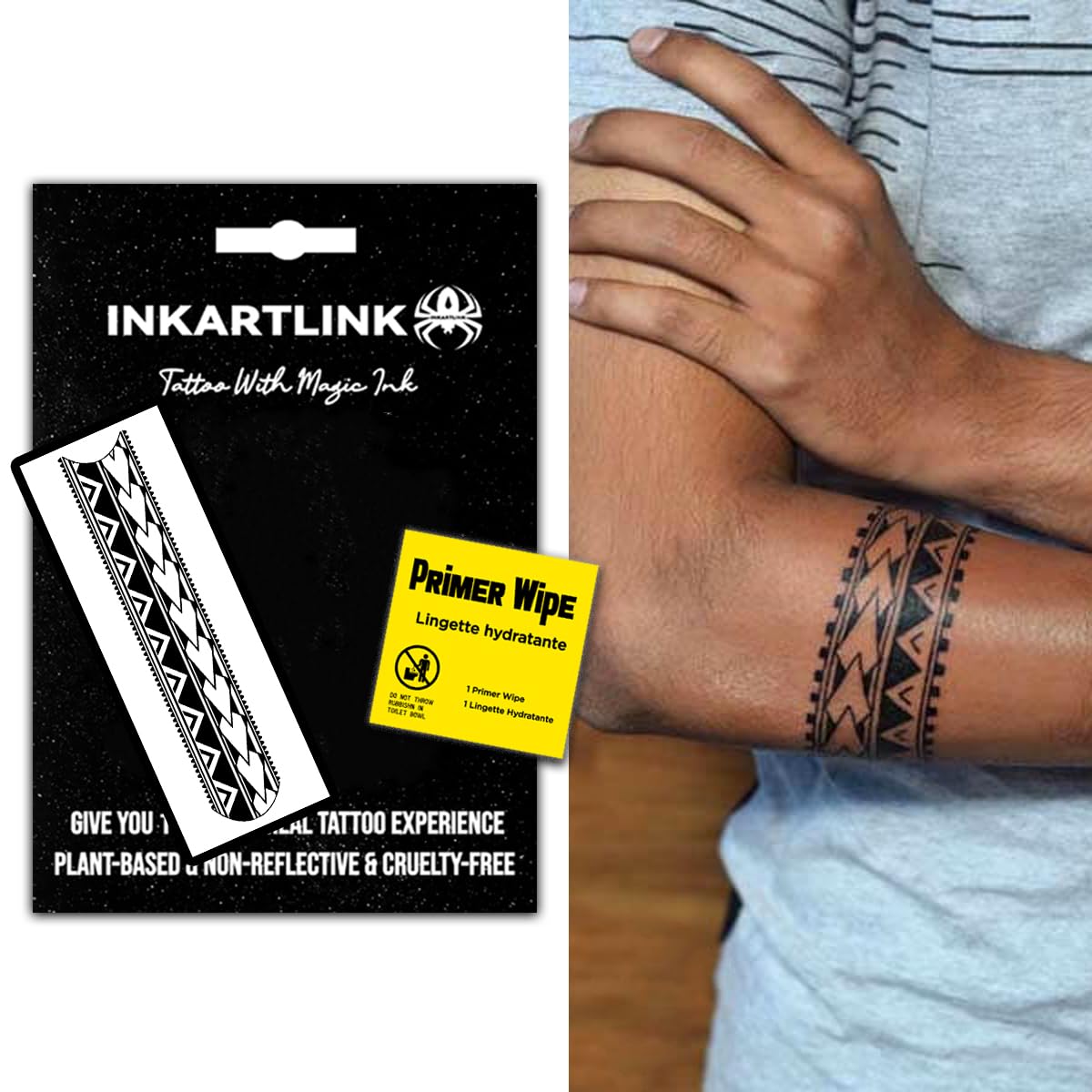 Inkartlink Semi-Permanent Temporary Tattoos - Realistic Waterproof Armband 6 Design