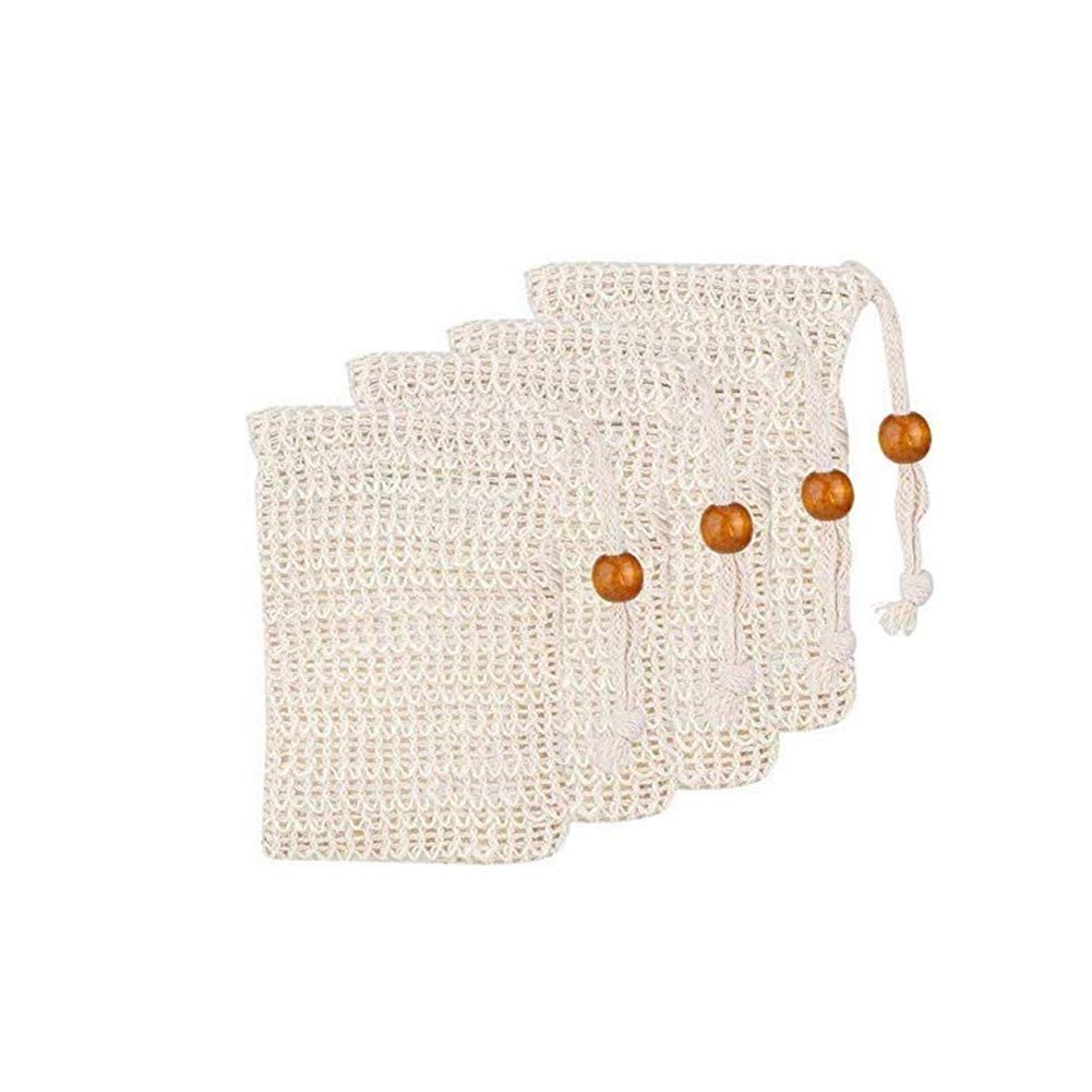 Aisibo 4 Pack Natural Sisal Exfoliating Loofah Soap Saver Bags With Drawstring For Shower Bath