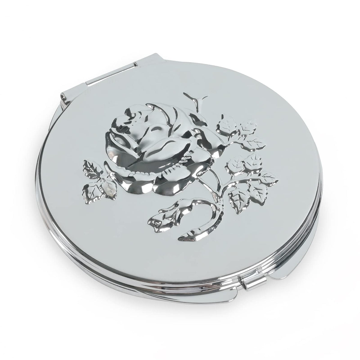 Goshentech Retro Metal Compact Mirror - Portable 1X/2X Magnification, Silver Travel Makeup Mirror