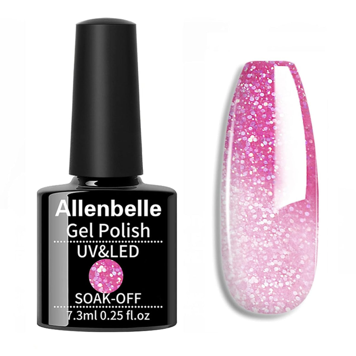 Allenbelle Color Changing Gel Nail Polish Set - Mood Soak Off UV LED Gel (Pink to White)