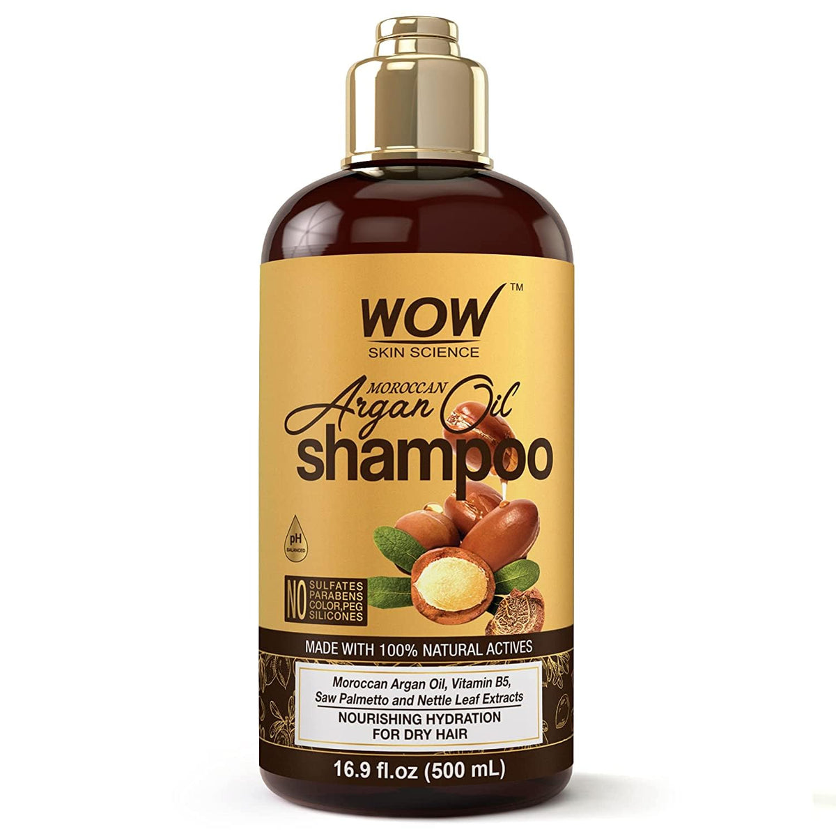 Wow Skin Science Moroccan Argan Oil Shampoo - Sulfate Free, Moisturizing For Dry, Damaged Hair