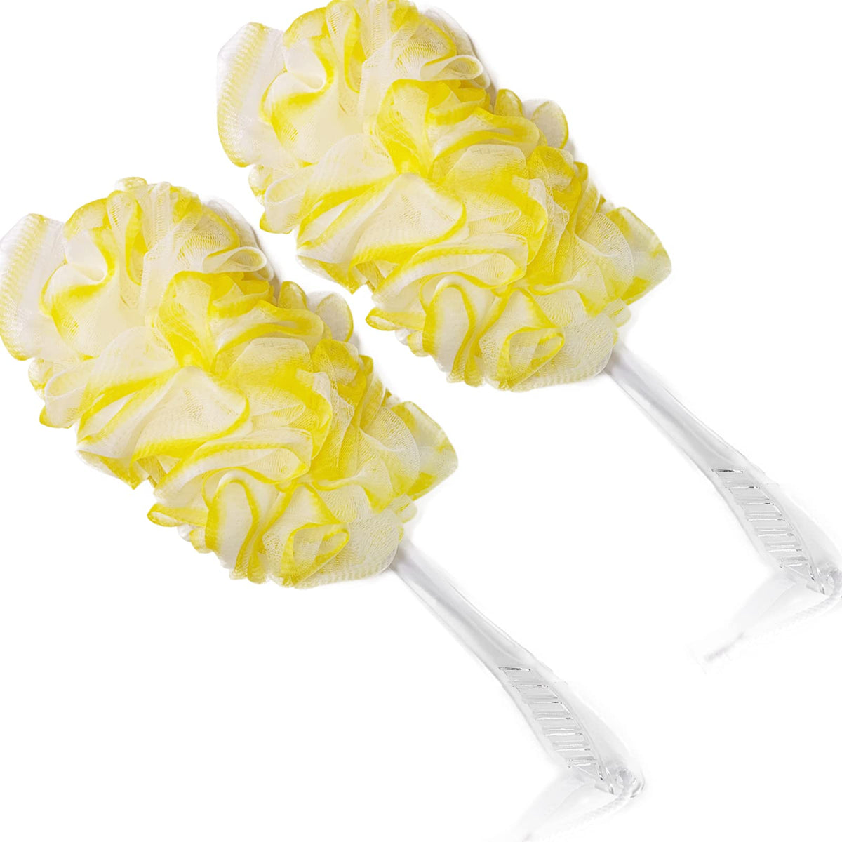 Pphao Loofah On A Stick - Yellow Bath Brush For Men & Women - 2 Pack, Long Handle Plastic Sponge