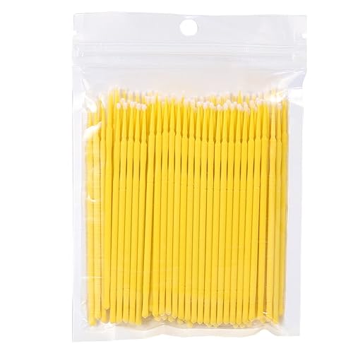 Salmue 100PCS Disposable Micro Applicator Brushes - Yellow Eyelash Extension & Makeup Tool