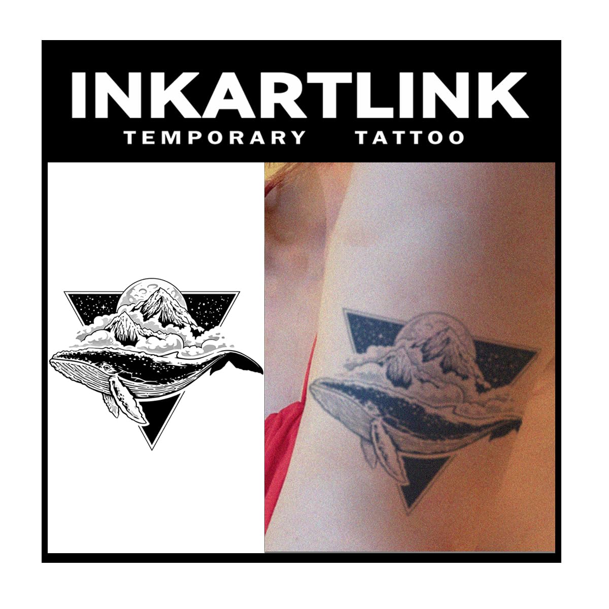 Inkartlink Semi Permanent Whale Tattoo - 2 Sheets Waterproof Temporary Tattoos For Women