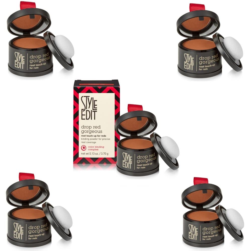 Style Edit Root Touch Up Powder - 5 Pack, Water Resistant Medium Red Hair Color, Mess-Free Application