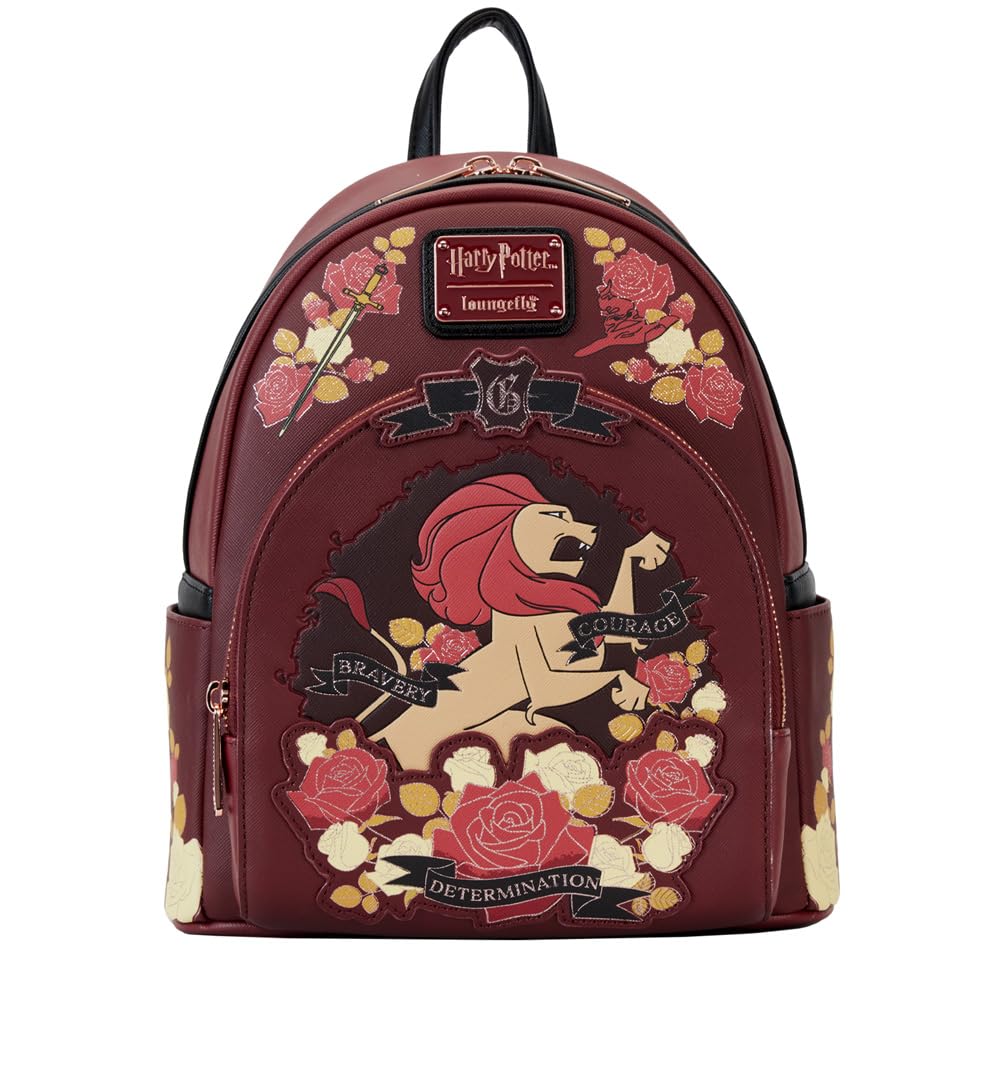 Loungefly Harry Potter Gryffindor Floral Tattoo Mini Backpack - Black Faux Leather