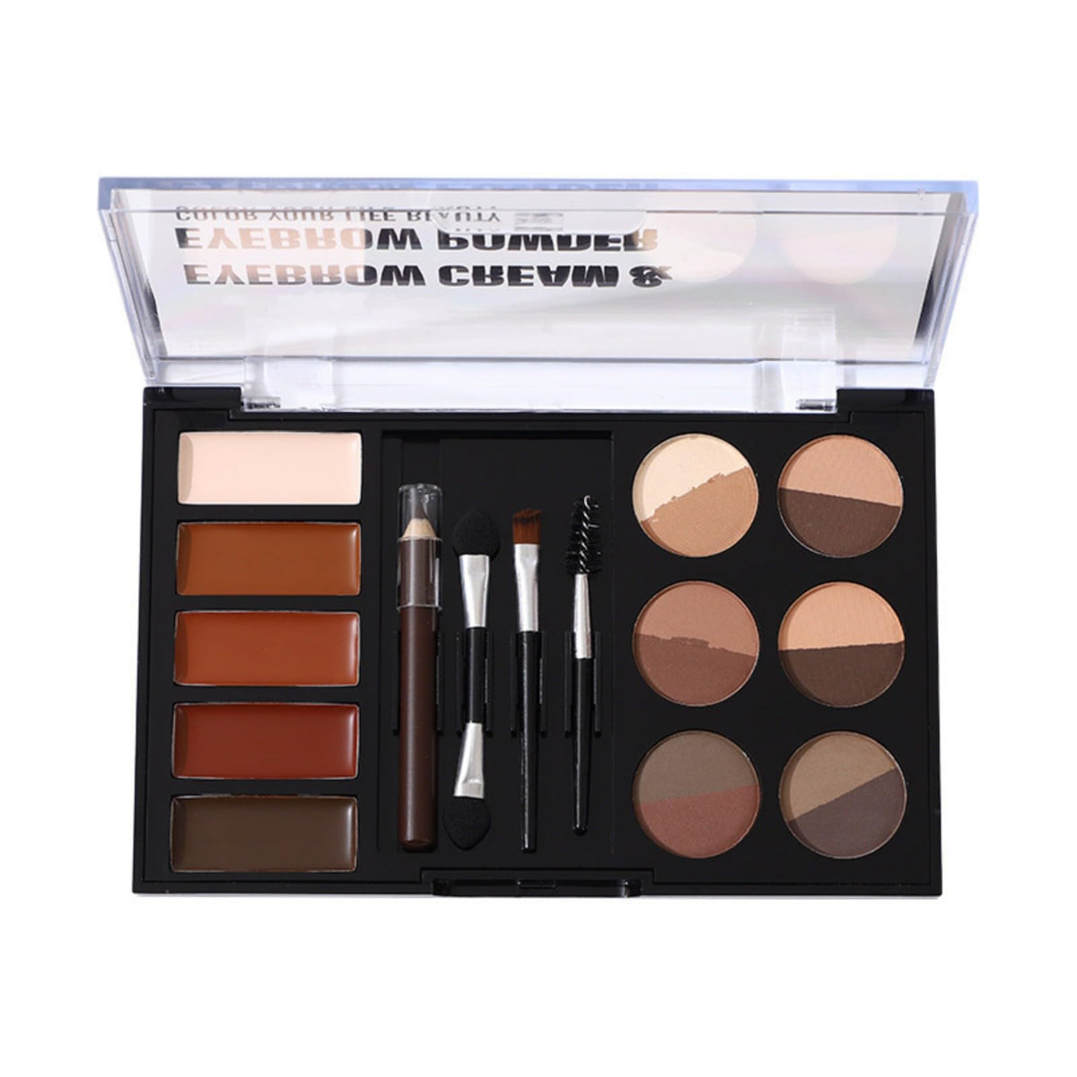 Maepeor Waterproof Eyebrow Kit - 12 Colors Powder, 5 Wax, 3 Brushes & Pencil (Set 02