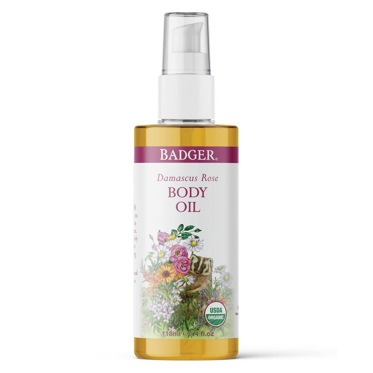 Badger Organic Body Oil, Damascus Rose - Moisturizing Skincare Oil For Women, 4 Fl Oz