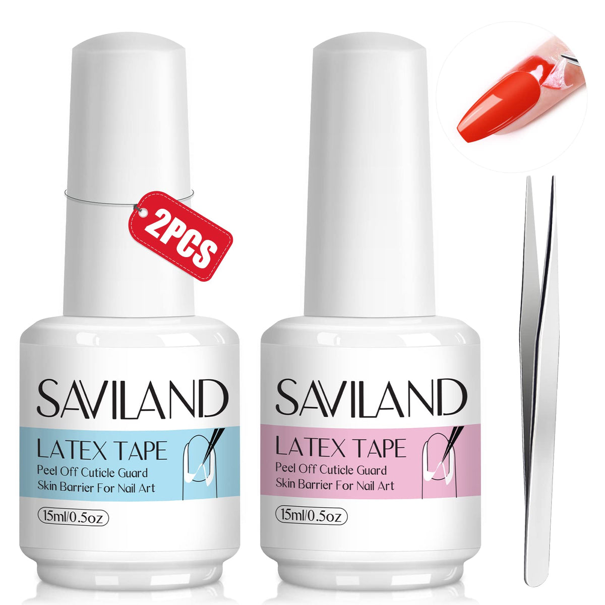 Saviland 2Pcs Nail Latex Peel Off With Tweezers, 30Ml Cuticle Protector For Nail Art