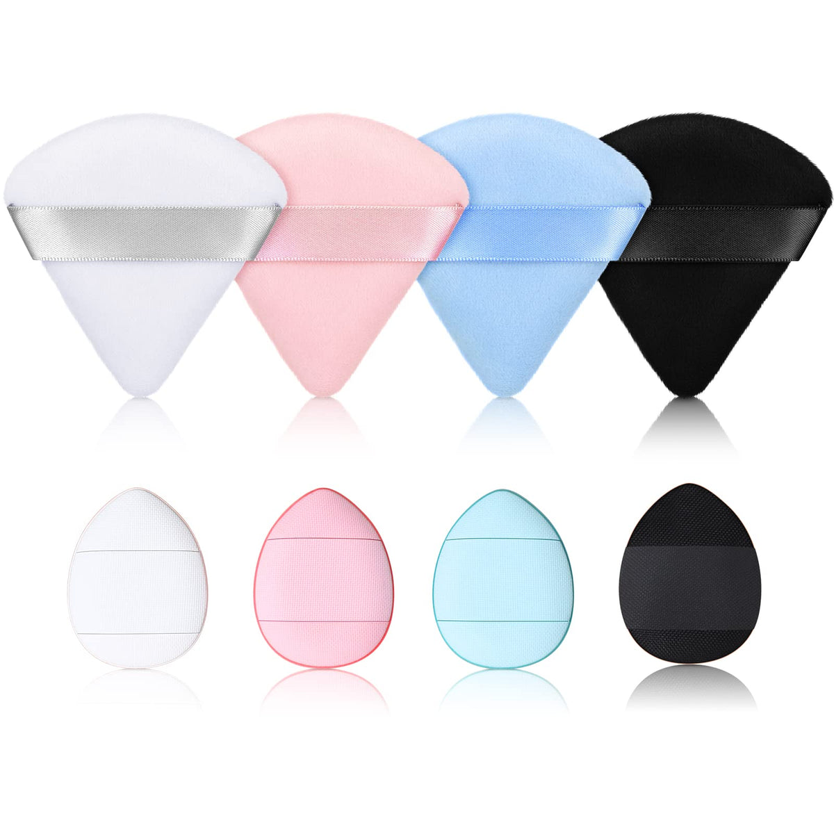 Meanplan 8-Piece Velour Makeup Puff Set - Soft Triangle & Water Drop Sponges In Black, Blue, Pink