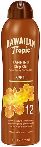 Hawaiian Tropic Tanning Dry Oil Clear Spray Sunscreen Spf 12, 6 Fl Oz