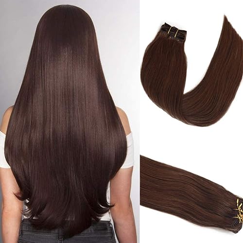 Munx Clip in Hair Extensions 12&quot; 70g Chocolate Brown Human Hair Straight Double Weft 7pcs