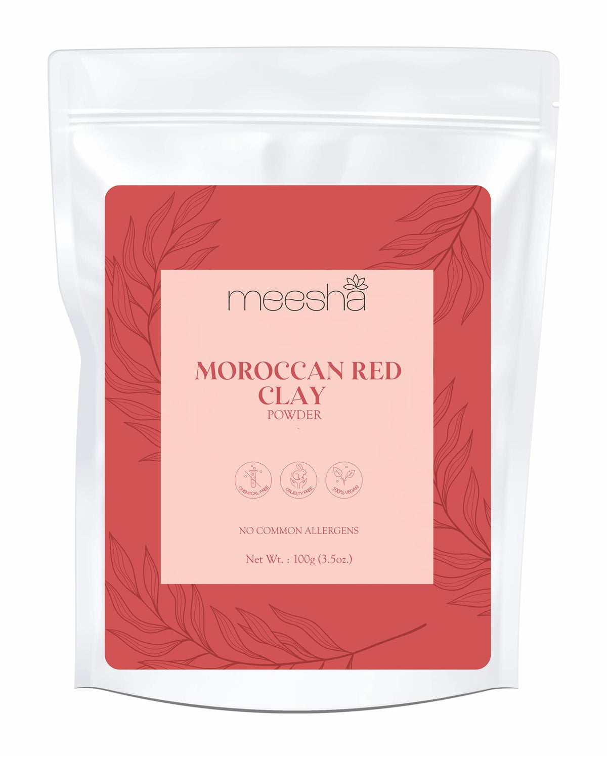 Meesha Moroccan Red Clay Powder 3.5 Oz - Detoxifying, Oil-Absorbing Clay For Face & Hair