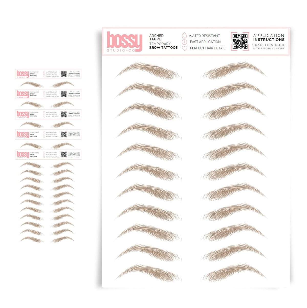 Brows By Bossy 5 Pack Waterproof Eyebrow Tattoos - Natural Arched Taupe Peel Off Stickers