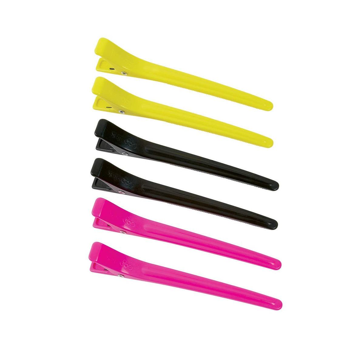 Colortrak Duckbill Clips, 6 Count - Tapered Tip, Strong Tension, Pink/Black/Yellow Hair Sectioning