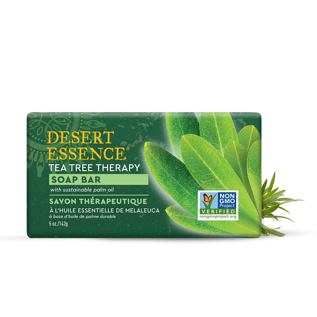 Desert Essence Tea Tree Therapy Cleansing Soap Bar - Vegan, Cruelty-Free, 5 Oz, Sensitive Skin