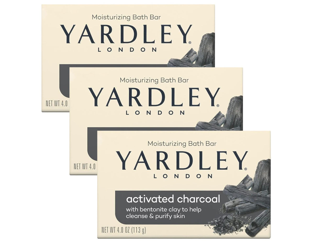 Yardley Activated Charcoal Bath Bar 4Oz - 3 Pack, Cleansing & Refreshing Soap