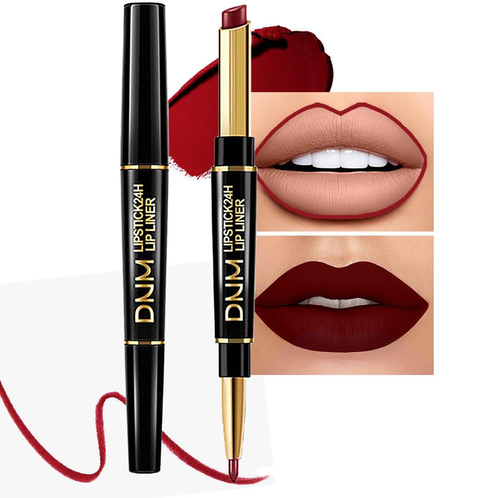 Hhltoh 2 In 1 Dark Wine Red Matte Lip Liner & Lipstick, 24H Waterproof Makeup Gift