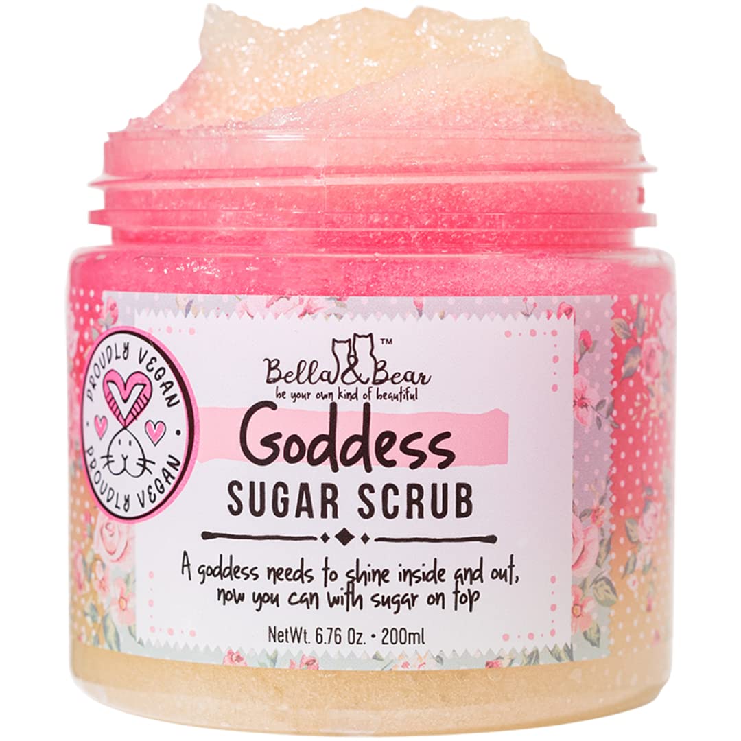 Bella & Bear Goddess Sugar Scrub - Vegan 3-In-1 Exfoliator & Body Wash For Silky Skin, 6