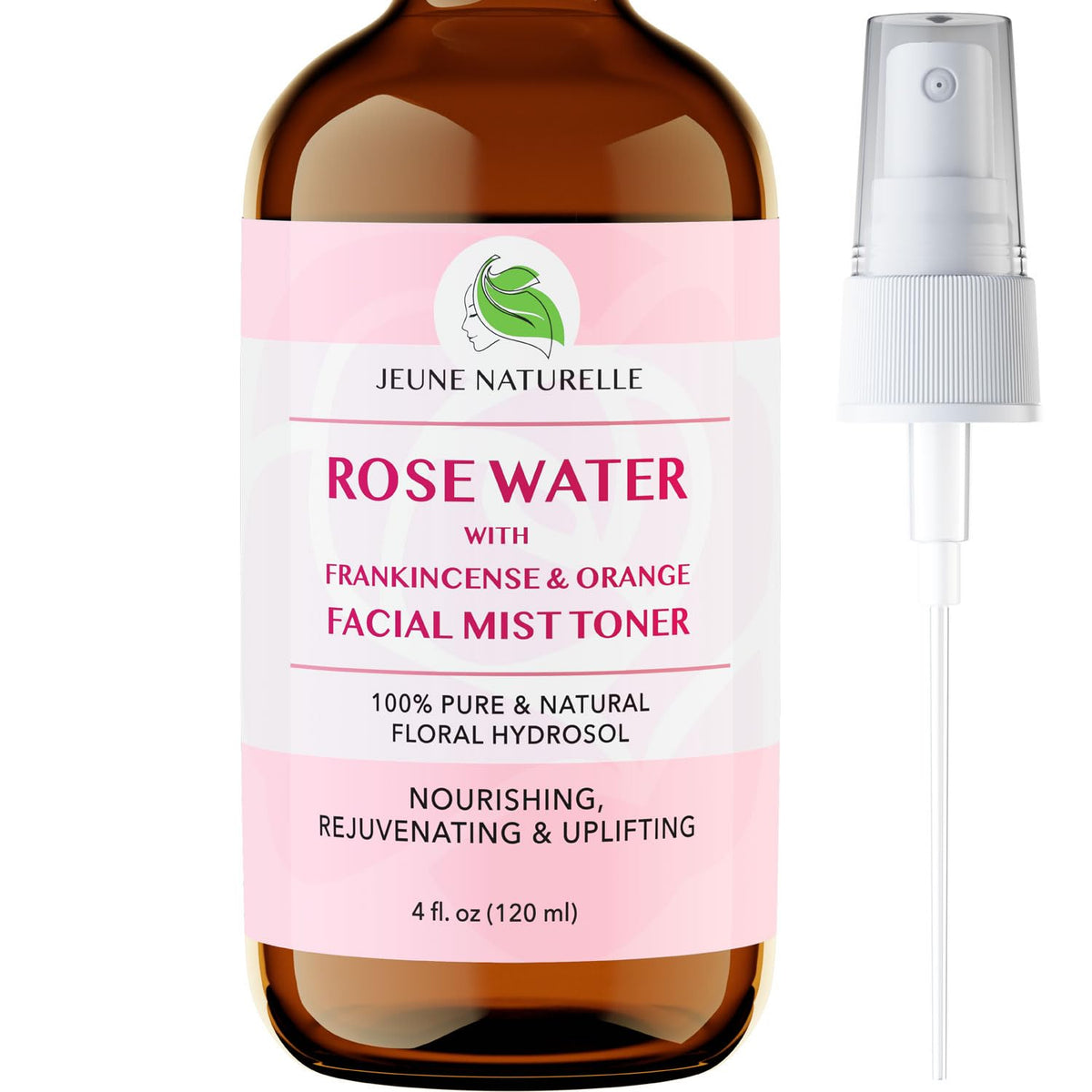 Jeune Naturelle Rose Water Spray - 100% Pure Facial Mist With Frankincense & Blood Orange, 4 Oz