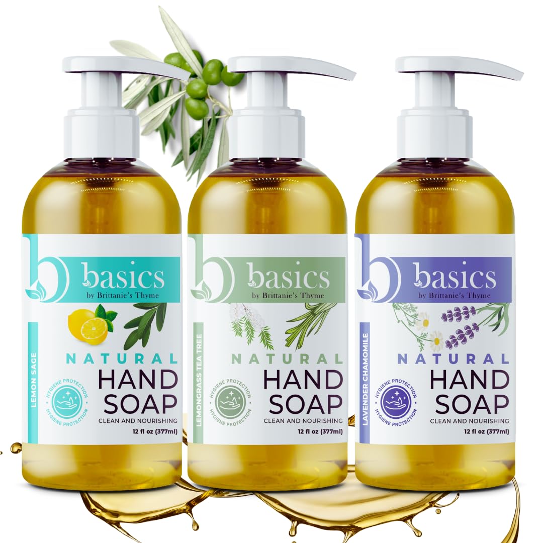 Brittanie'S Thyme Olive Oil Hand Soap, 12 Oz (3-Pack) - Lavender, Lemongrass, Lemon Sage