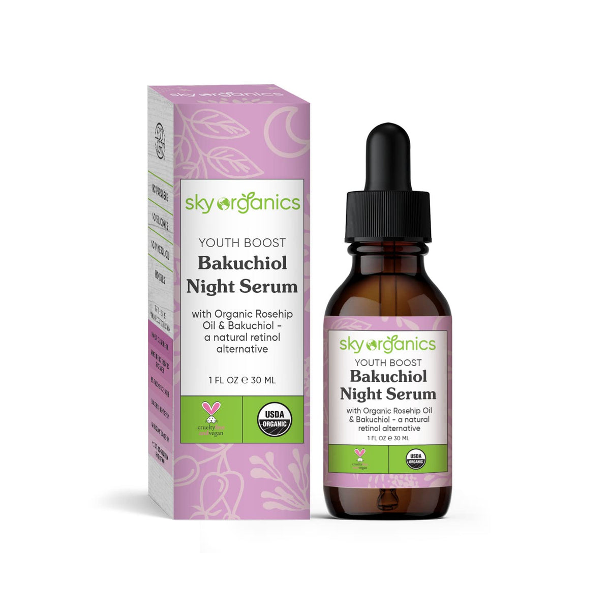 Sky Organics Bakuchiol Night Serum - Usda Organic Youth Boost, Nourish & Glow, 2 Fl. Oz