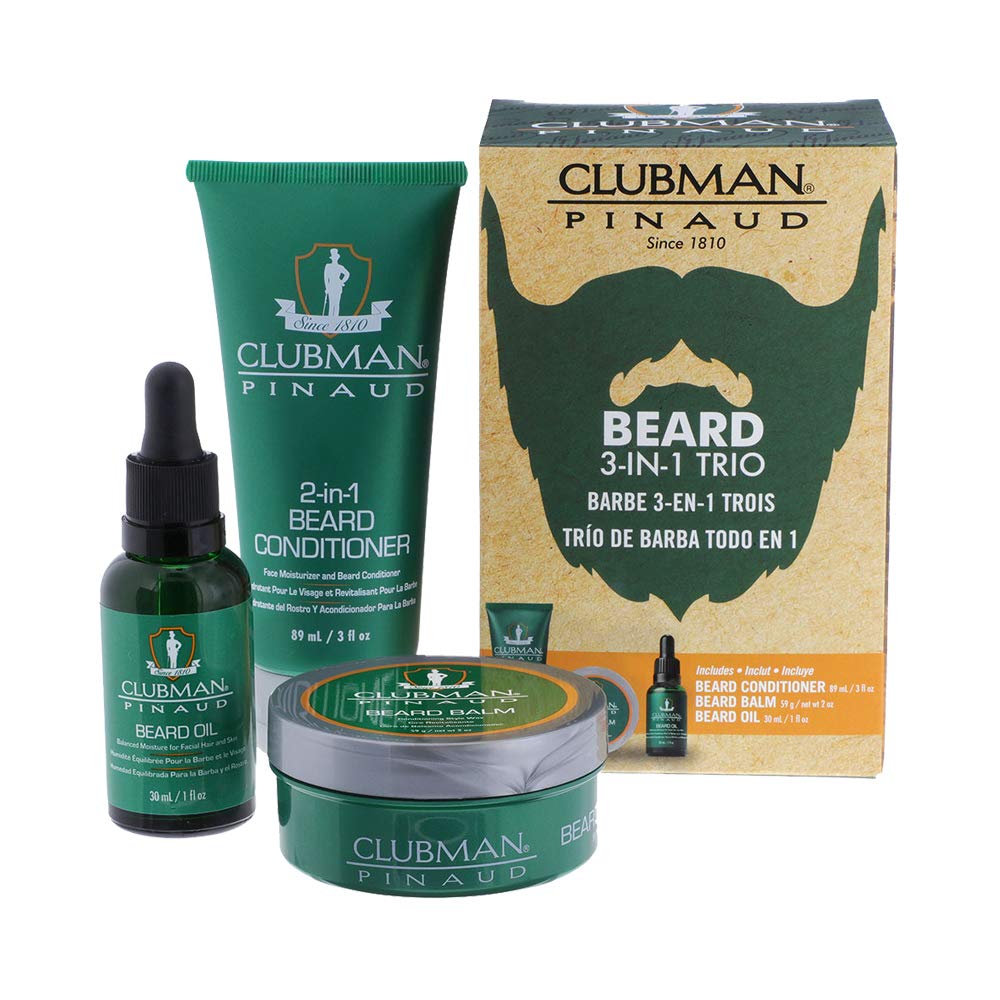 Clubman Pinaud Beard Kit - Conditioner, Balm & Oil For Healthy Beards - 3-In-1 Grooming Set