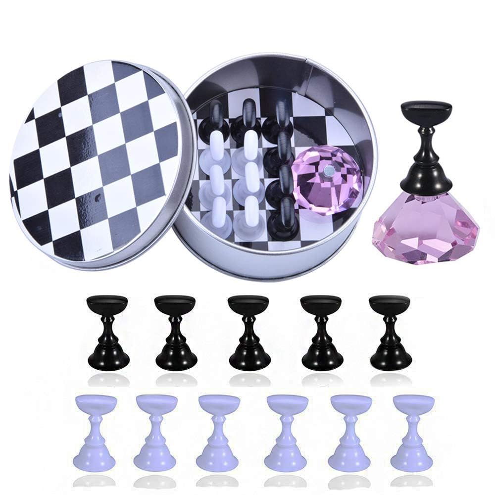 Kalolary Purple Nail Practice Stand Set - 14 Piece Acrylic Nail Art Display & Training Holder