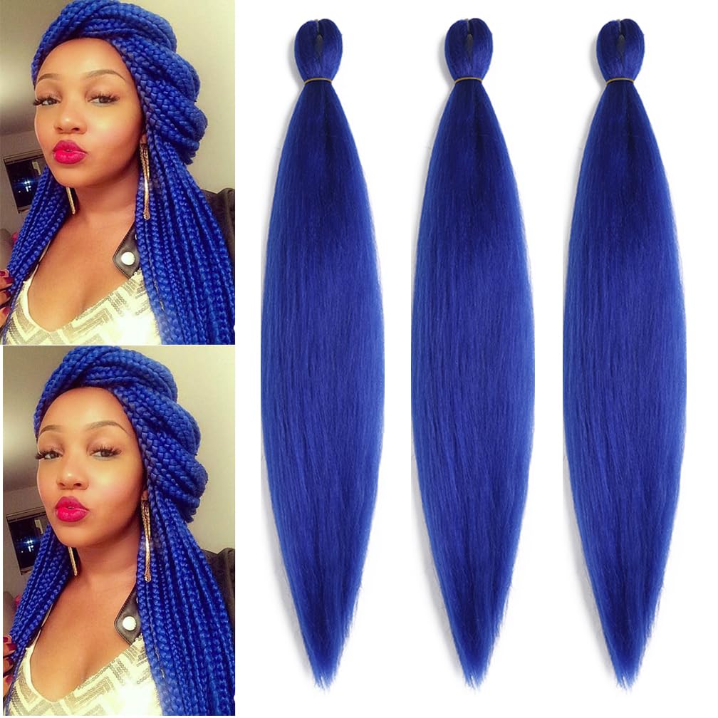 Balinghair 28&quot; Pre Stretched Kanekalon Braiding Hair - Royalblue Yaki Texture (3 Packs)