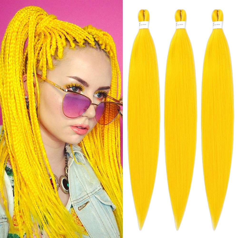 Umylar 26 Inch Pre Stretched Braiding Hair Extensions - Hot Water Setting Synthetic Hair, Yellow#