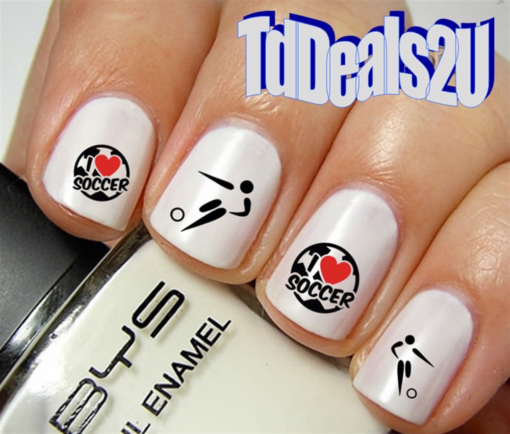 Hipzysticky Soccer Heart Nail Decals - High-Quality Waterslide Art - Made In Usa