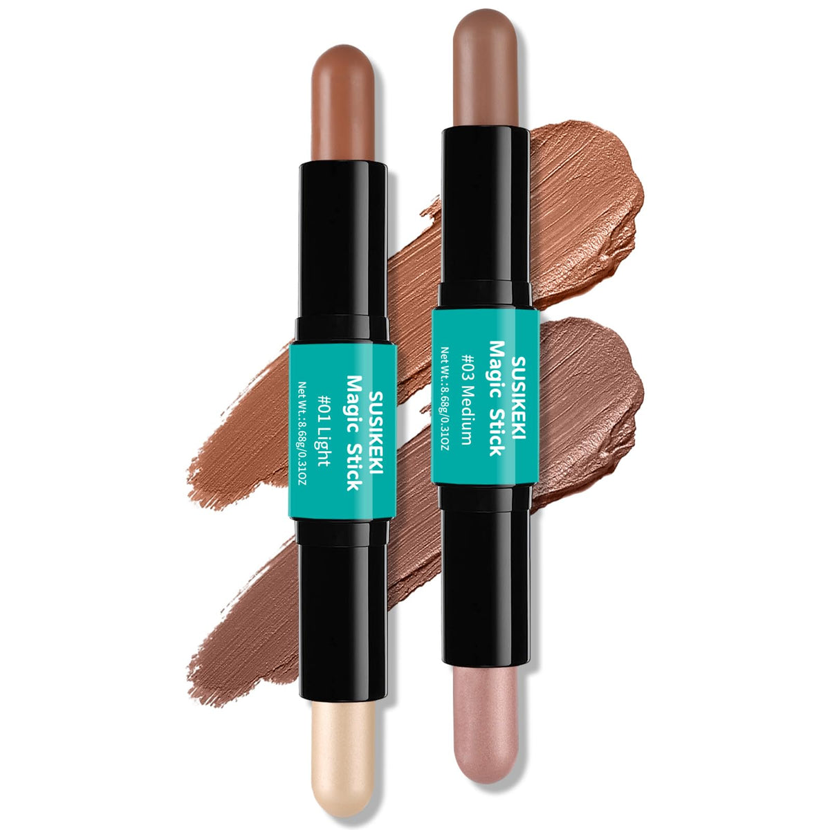 Susikeki Contour Stick Set - 2 Dual-Ended Highlighter & Bronzer Makeup Pens For All Skin Tones