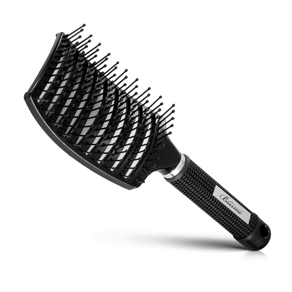 Bsisme Professional Curved Vented Hair Brush For Faster Blow Drying, Black, Wet/Dry Use