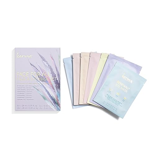 Karuna Skin 7-Piece Eye & Face Mask Set - Clarifying, Hydrating, Brightening, Age-Defying, Anti