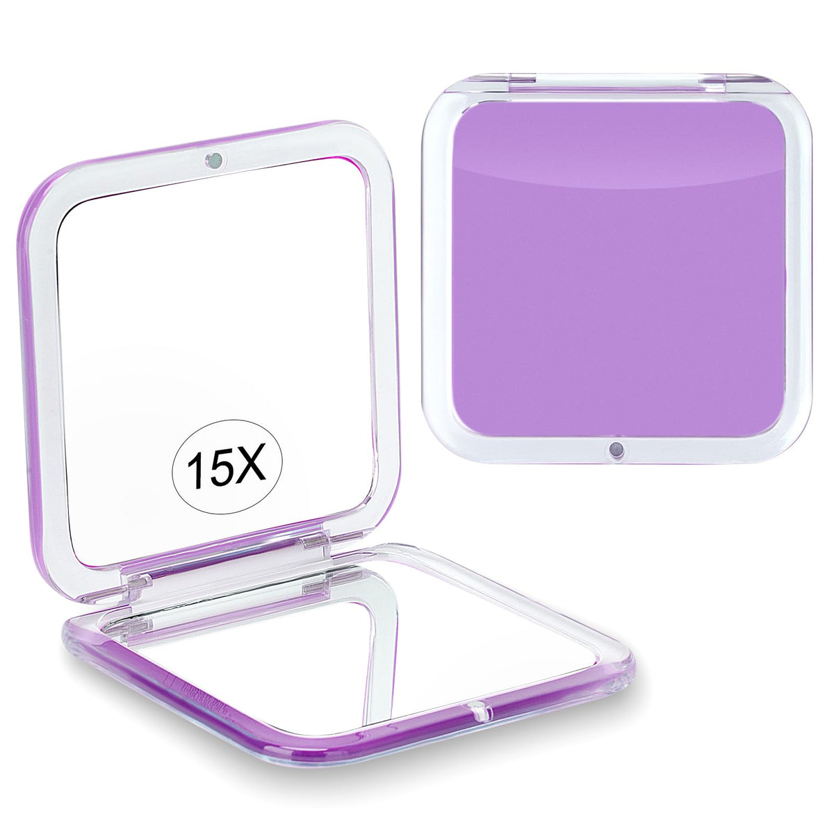 Santoo Compact 15X Magnifying Makeup Mirror - Portable 2-Sided Handheld Square (Purple)