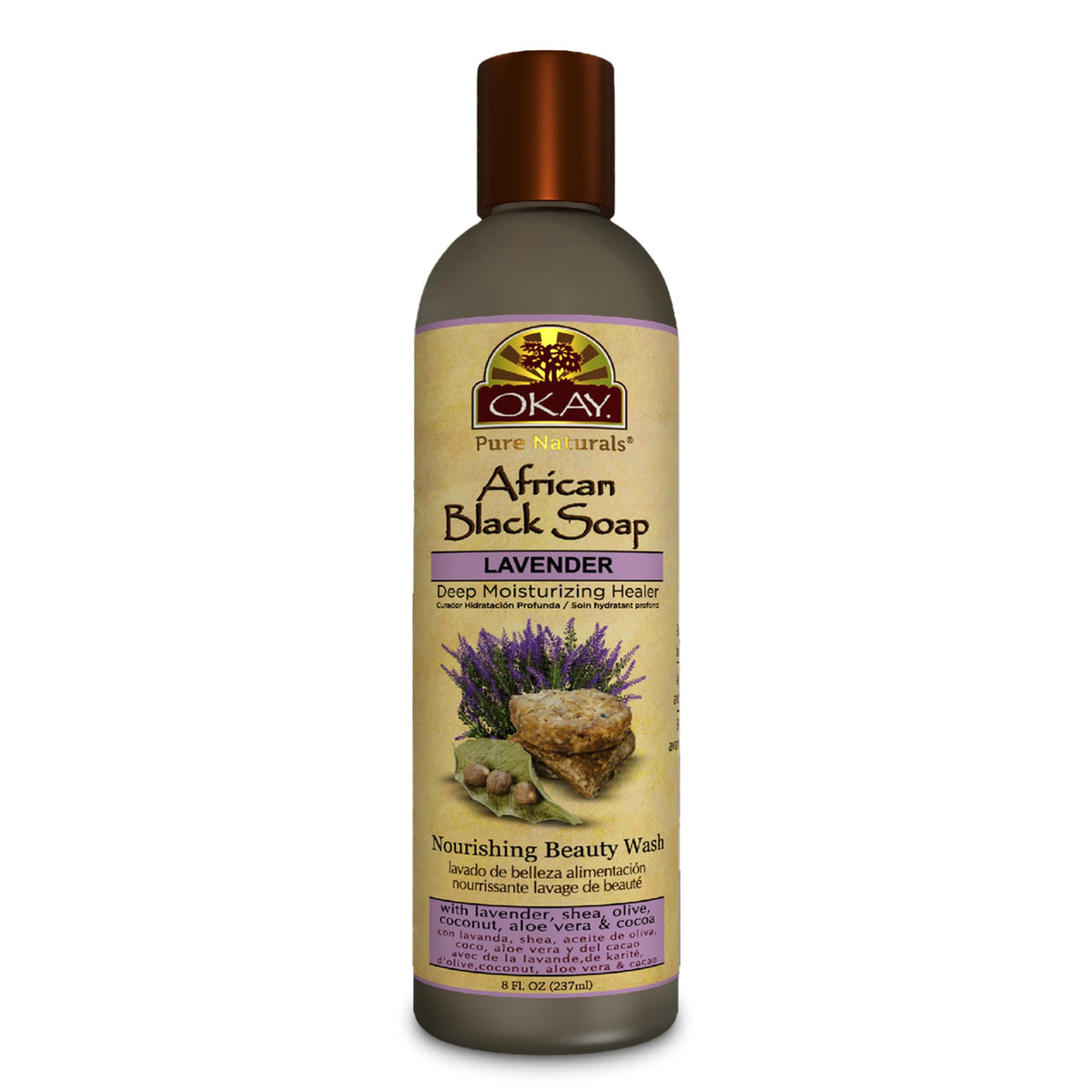 Okay African Black Soap Liquid With Lavender - 8Oz Moisturizing Skin Cleanser