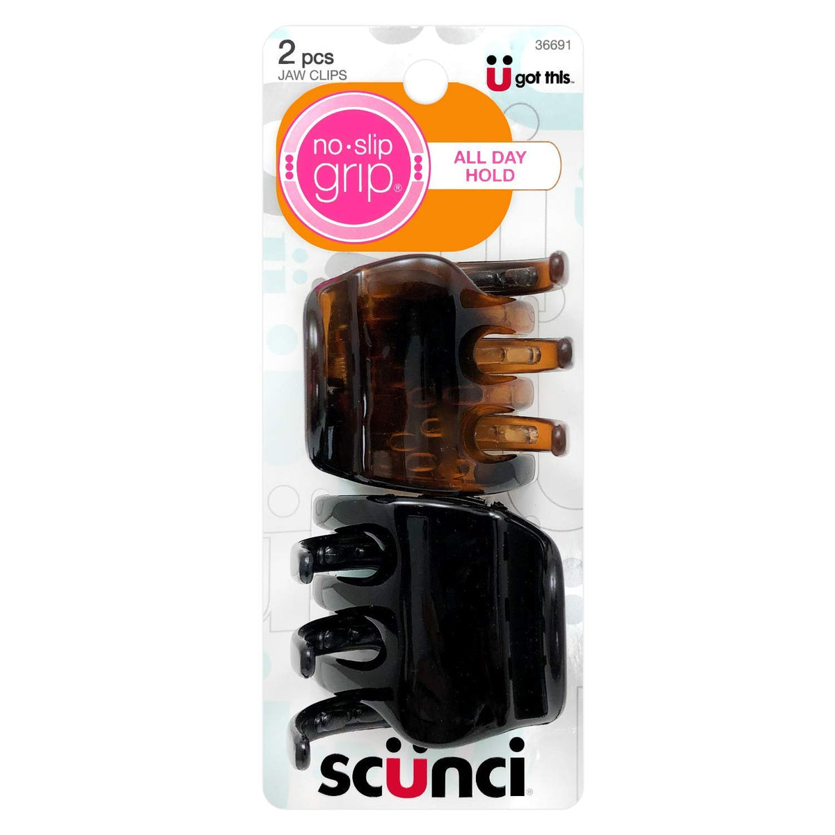 Scunci No-Slip Grip Chunky Jaw Clips - Brown, 2 Count For All Day Hold, 1-Pack