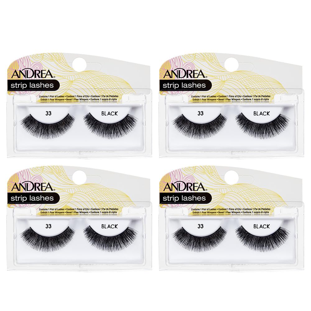 Andrea Black Andrea Strip Lashes - 1 Pair, Pack Of 4, Dramatic Look For Any Occasion