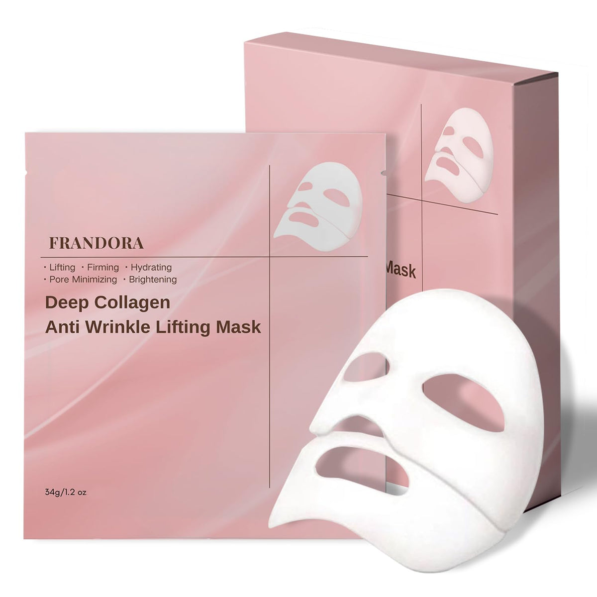 Frandora Deep Collagen Face Mask - Overnight Anti-Wrinkle Hydrating & Pore Minimizer, 4 Count