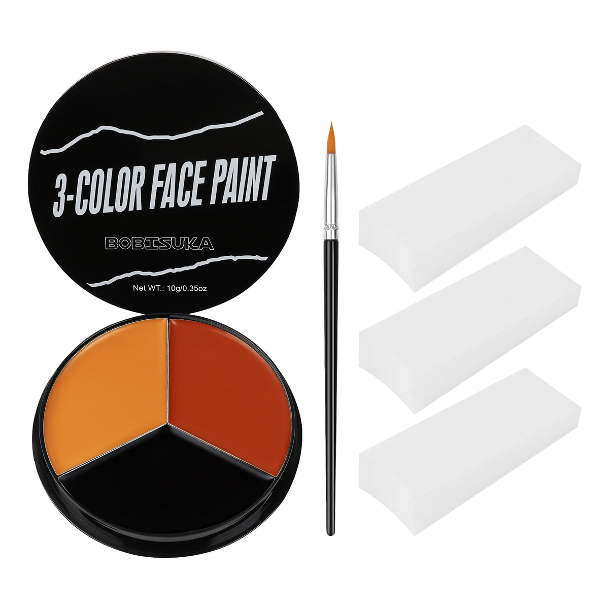 Bobisuka Face Body Paint Kit - Black Red Orange, 3 Sponges & Brush For Halloween & Sports