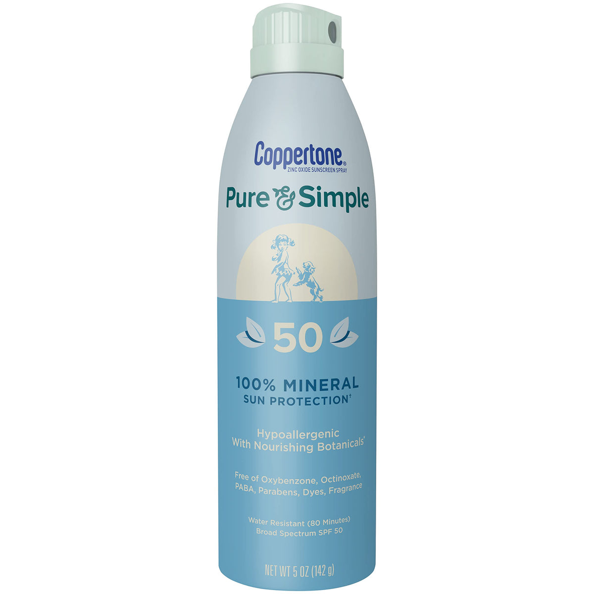 Coppertone Pure And Simple Zinc Oxide Sunscreen Spray Spf 50, Water Resistant, 5 Oz