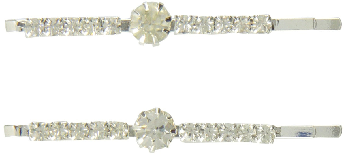 Caravan Silver Crystal Jeweled Rhinestone Bobby Pins - Stud Center Design, Pair