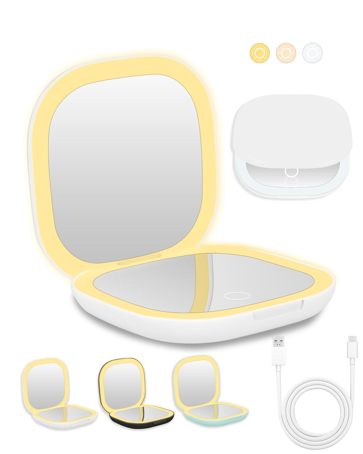 Dec.Metu Compact Mirror With Lights, 1X/5X Magnification, Rechargeable, White 3.5&quot; For Travel