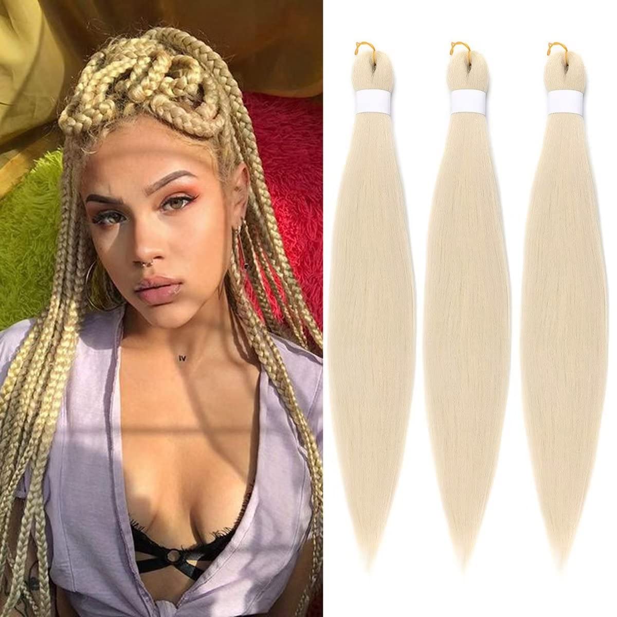 Alremyssy Blonde Pre Stretched Braiding Hair 26&quot; Yaki Texture Synthetic (3Pcs) For Box Braids